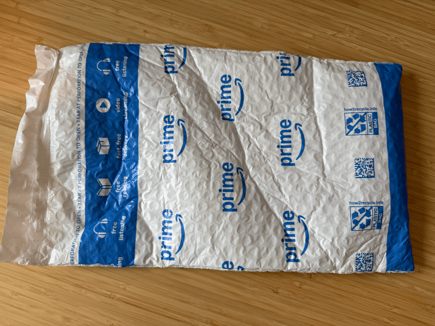 An Amazon package sitting on a desk
